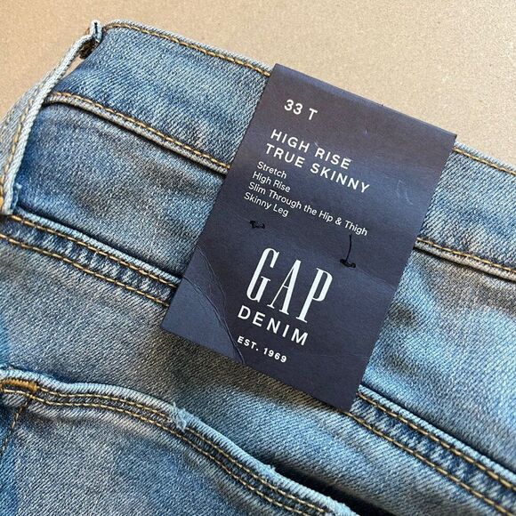 NWT GAP Jeans Women 33x33 Tall Blue Light Wash High Rise True Skinny Denim Jeans - Picture 7 of 8